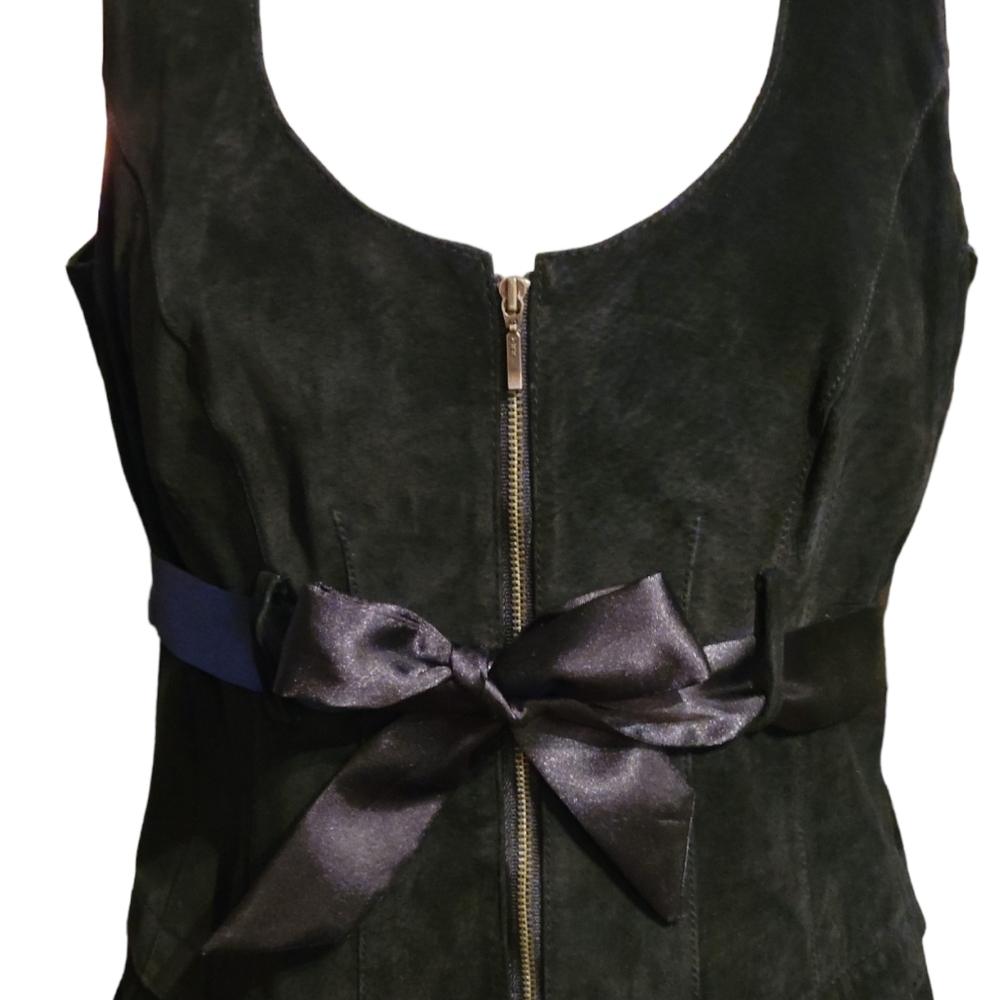 NWT Aldo 6 Suede Leather Dress Bodycon Black/Dark Purple with Satin Bow ab Waist